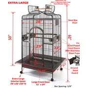 Extra Large 28 x 22 x 59H Elegant and Durable Wrought Iron Open Play Top Stand Perch Rolling Parrot Bird Cage for Macaw Cockatoo Cockatiels African Grey Amazon Parrots Green Cheek Conures Caique