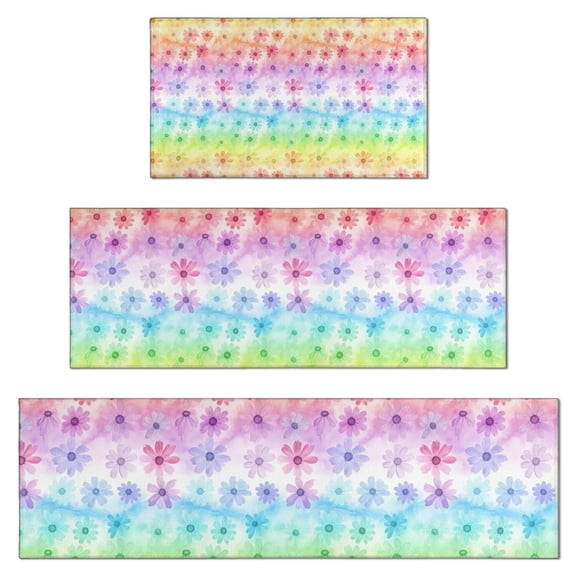 Pioneer Flower Floral Print Pattern Kitchen Rugs Sets Of 3,Kitchen Runner Rugs Non Skid Washable,Decorative Kitchen Floor Mats for Kitchen,Sink,Laundry,17X30 Inch 17X47 Inch 17X59 Inch