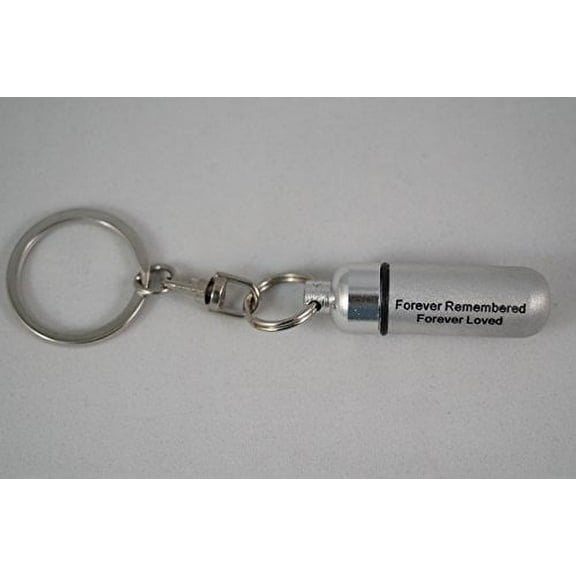 "Forever Remembered, Forever Loved" Engraved Brushed Silver Cremation Urn Keepsakes - on Swivel Stainless Steel Keychains