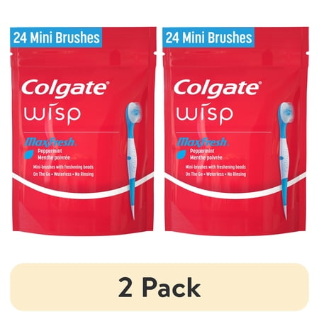 (2 pack) Colgate Max Fresh Wisp Disposable Travel Toothbrushes, Mini Toothbrush, Peppermint, 24 Count