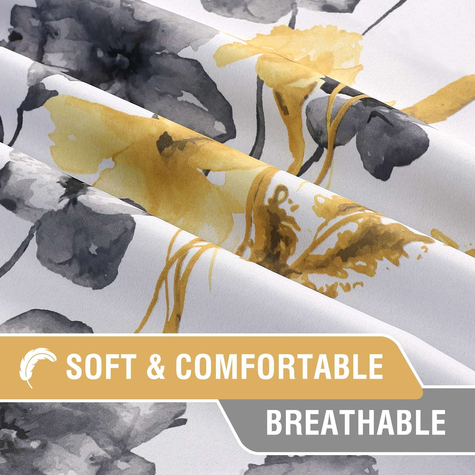 H.VERSAILTEX 100% Blackout Curtains Cattleya Floral Printed Drapes Leah Floral Thermal Bedroom Curtains for Living room with Black Liner 2 Panels,52" x 108",Grey/Yellow