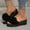 Black, variant on Women's Floral Wedge Slide Sandals Peep Toe Thick Platform Heel Casual Summer Beach Flip Flops for Women Comfortable Slip On Shoes