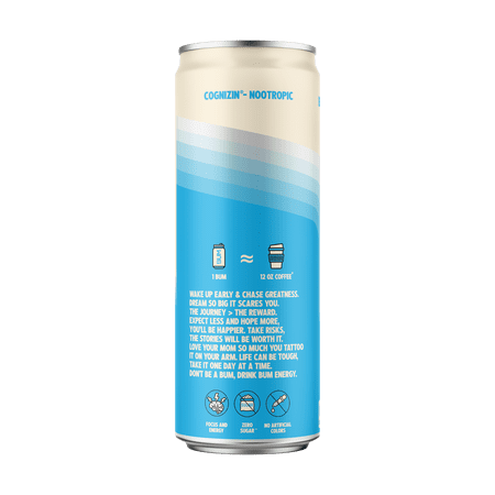 BUM ENERGY BLUE SNOW CONE ENERGY DRINK, 112 MG NATURAL CAFFEINE, 12 FL OZ CAN