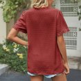 thumbnail image 4 of Estrela Blusa de manga corta para mujer Top con cuello en V Botón con volantes Blusa de manga corta de moda para trabajar Rojo S, 4 of 6