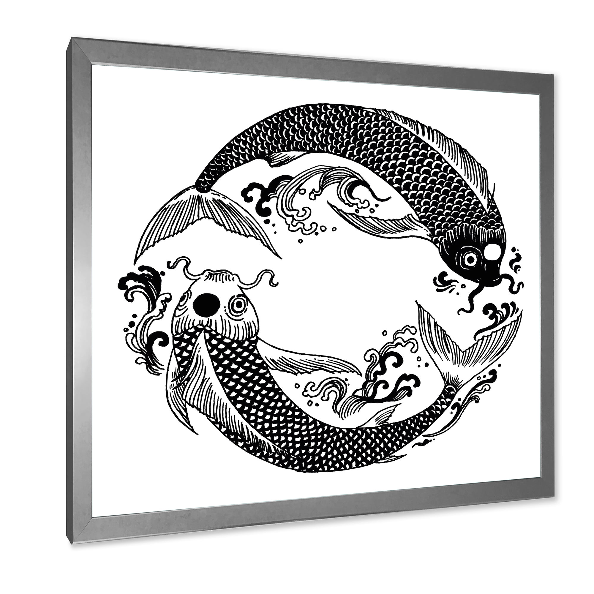 Designart 'China Koi Fish In Chinoiserie Style III' Nautical & Coastal Framed Art Print