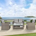 thumbnail image 4 of 6 Piece Patio Furniture Sets, Solid Wood Garden Conversation Sectional with Ottomans, Gray Cushions and Throw Pillows for Backyard, 4 of 6