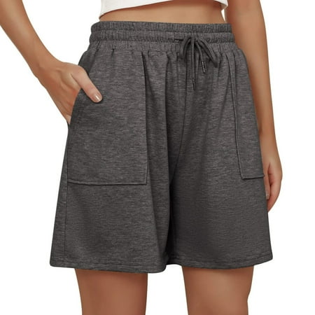 Tmtolofot Women s Stretch Quick Dry Shorts Female Solid Color Casual Tummy Control Shorts Female Sporty Gym Yoga Short 2024 Summer Fashion Womens Shorts 1_Dark Gray Large