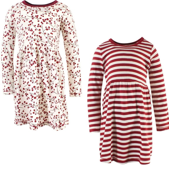 Luvable Friends Touched by Nature Long-Sleeve Dresses 2pk, Ruby Vine, 0-3M