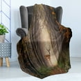 thumbnail image 4 of Wildlife Soft Flannel Fleece Throw Blanket, Stag Deer Discovers a Dreamy Misty Hazy Forest Autumn Tree Foggy Pathway, Cozy Plush for Indoor and Outdoor Use, 60" x 80", Multicolor, by Ambesonne, 4 of 5