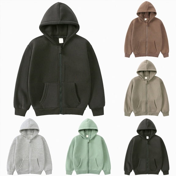 7-8 Years Child Big Girls Zip Up Hoodie Kids Full Zipper Hooded Fashion Sweatshirt Outwear Coat School Sports Jacket Black Hoodie