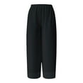 thumbnail image 4 of Lixiuxyad Women's Pants Women's Flowy Wide Leg Casual Pants High Waisted Elastic Waistband Lightweight Chiffon Comfortable Trousers With Pockets Black, 4 of 5