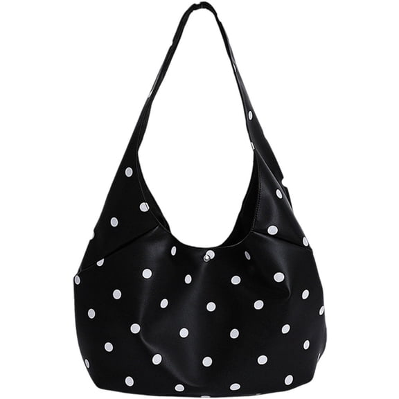 Hsqqdc 1pc Black Polka Dot PU Tote Bag Women Large Capacity Shoulder Handbag for Work Commuting Shopping