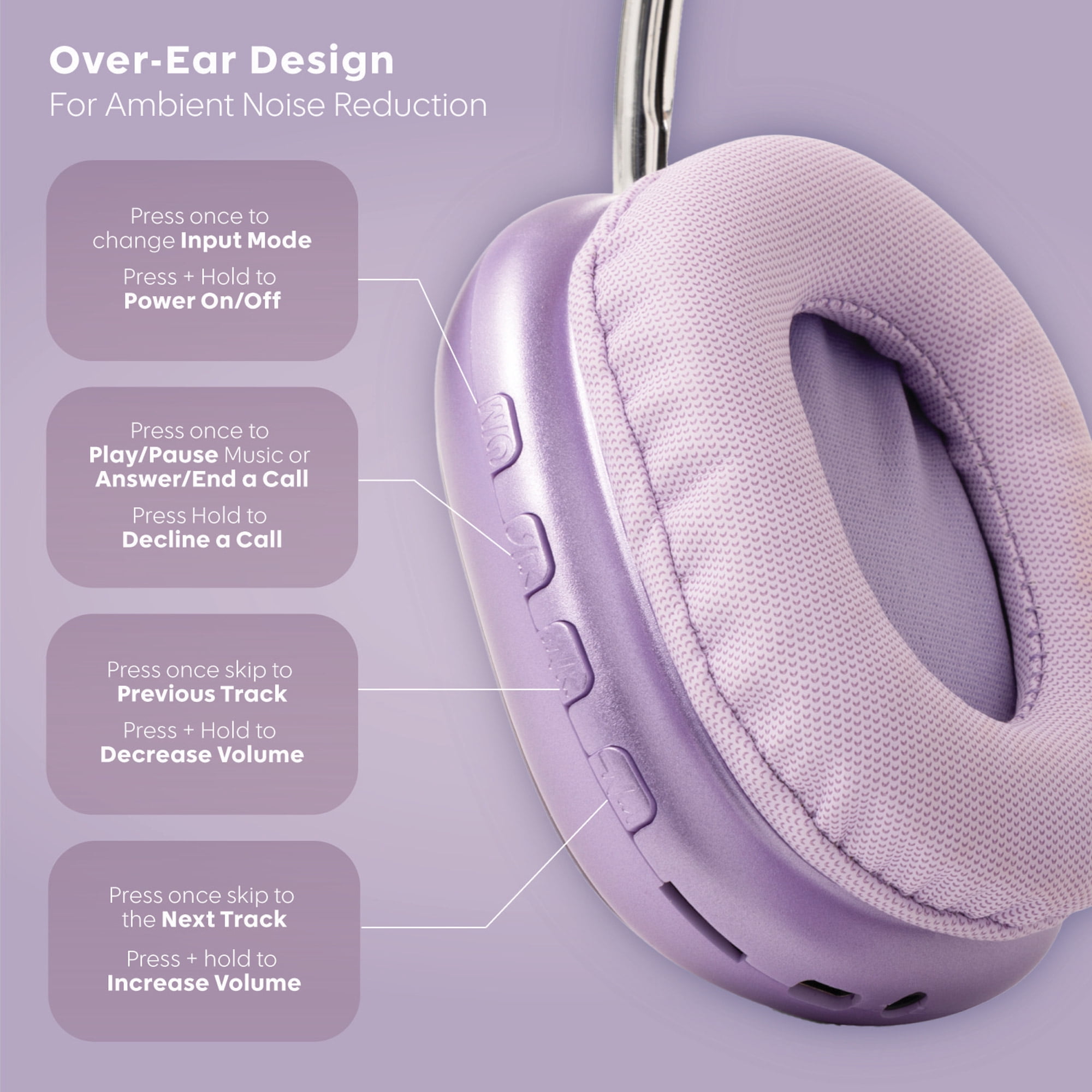 PWRD Purple Liquid Glitter Wireless Bluetooth Headphones, Over Ear with Microphone