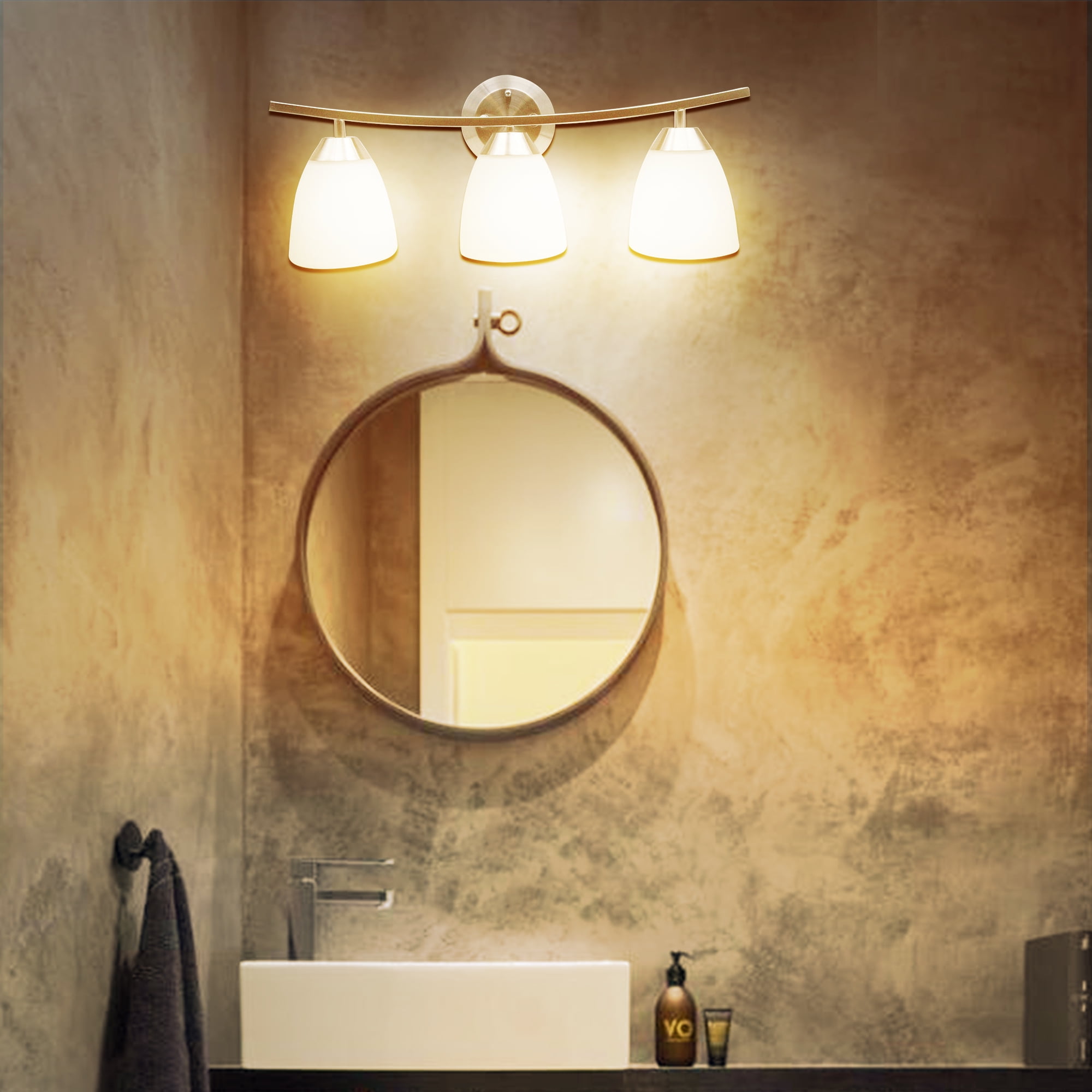MingBright 3-Light Vanity Light, 22-Inch Wall Sconce Lighting with White Glass Shade, Modern Bathroom Light Fixture for Mirror, Bathroom, Hotel