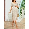 thumbnail image 3 of xiaxaixu Femme Enceinte Robe Florale à Col Carré Robe en Mousseline de Soie à Manches Courtes Robe Midi Été Casual Robe de Maternité, 3 of 9