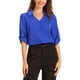 thumbnail image 1 of INSPIRAR CHIC Blusa de mujer con cuello en V, mangas 3/4 enrollables, fluida y plisada en color azul real, 1 of 6