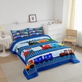 thumbnail image 2 of Cartoon Train Comforter Set Full Size,City Road Train Tracks Quilt Set Colorful Transport Vehicles Bedding Set,Fashion Navy Geometric Stripes Duvet Insert, 2 of 6