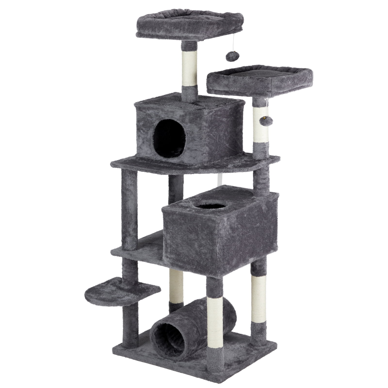 65 Inch Cat Tree Cats Tower for Indoor, Large Multi-Level Cat Play House Condo Furniture with Padded Platform Beds, Large Cozy Condos, Sisal Scratching Posts, Toy Balls and Cat Play Tunnel