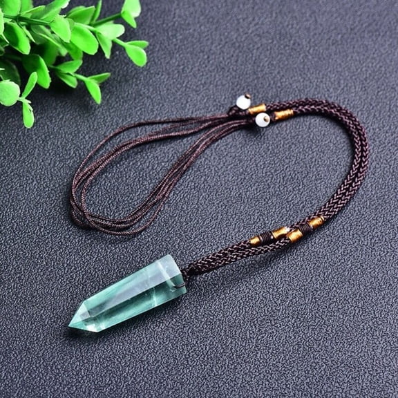 Green Fluorite Hexagonal Necklace Points Pendant Healing Amulet Women Men Gift