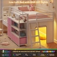 thumbnail image 4 of Low Loft Bed with Desk and LED Lights, Twin Size Loft Bed Frame with 6 Storage Drawers, Bookshelf and Under-Bed Play Space, Twin Bed Frame with Safety Guardrail&Ladder for Bedroom, White, 4 of 10