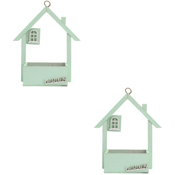 Hemoton 2pcs Rustic Wall Planter Creative House Shaped Planter Boxes Flower Pot Hanging Garden Bucket Vase for Home Office Window Decor Green
