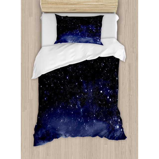 Juego de Funda Nórdica, Vista Etérea del Cielo Oscuro Atmósfera Nebulosa Fantasía Cósmica