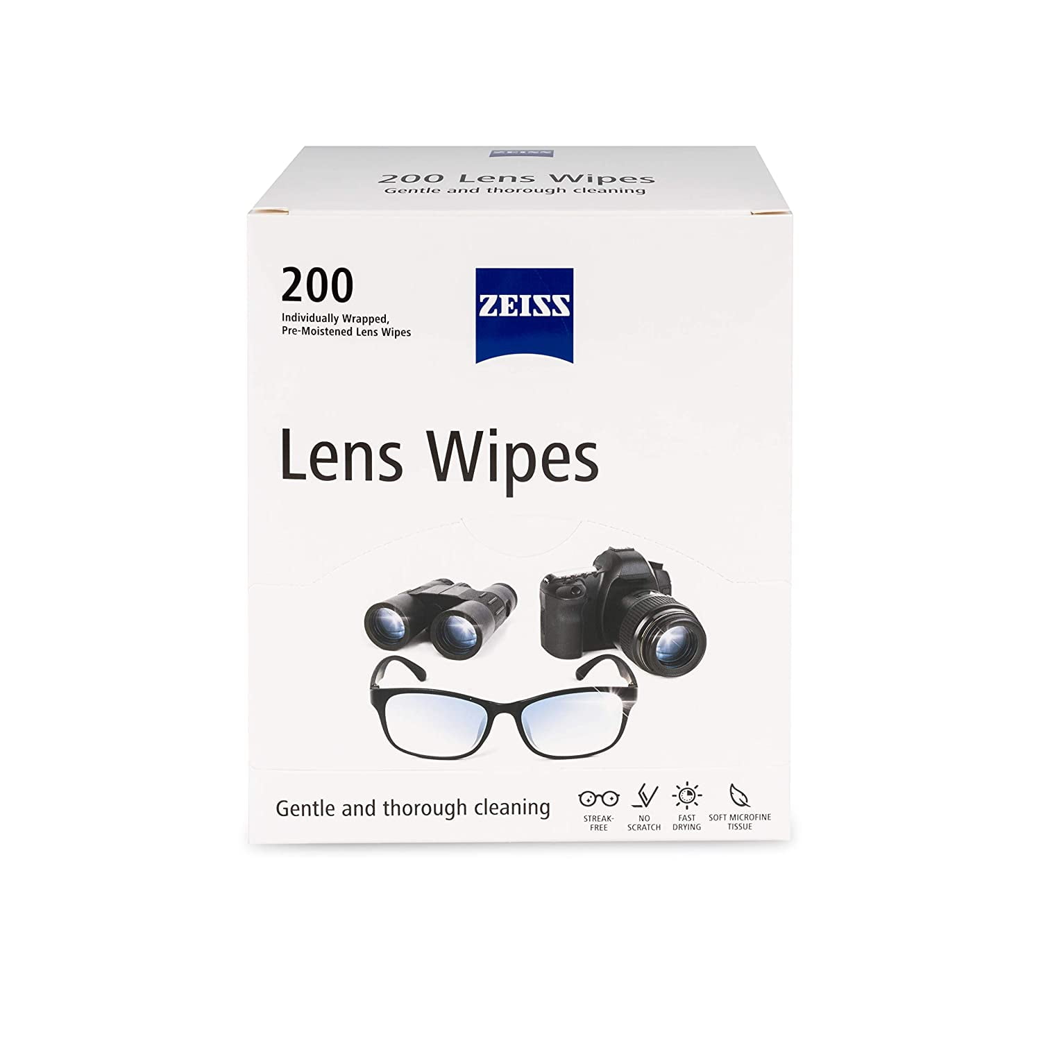 ZEISS Lens Wipes 200 PreMoistened Eyeglass Cleaning Wipes, SAFE AND