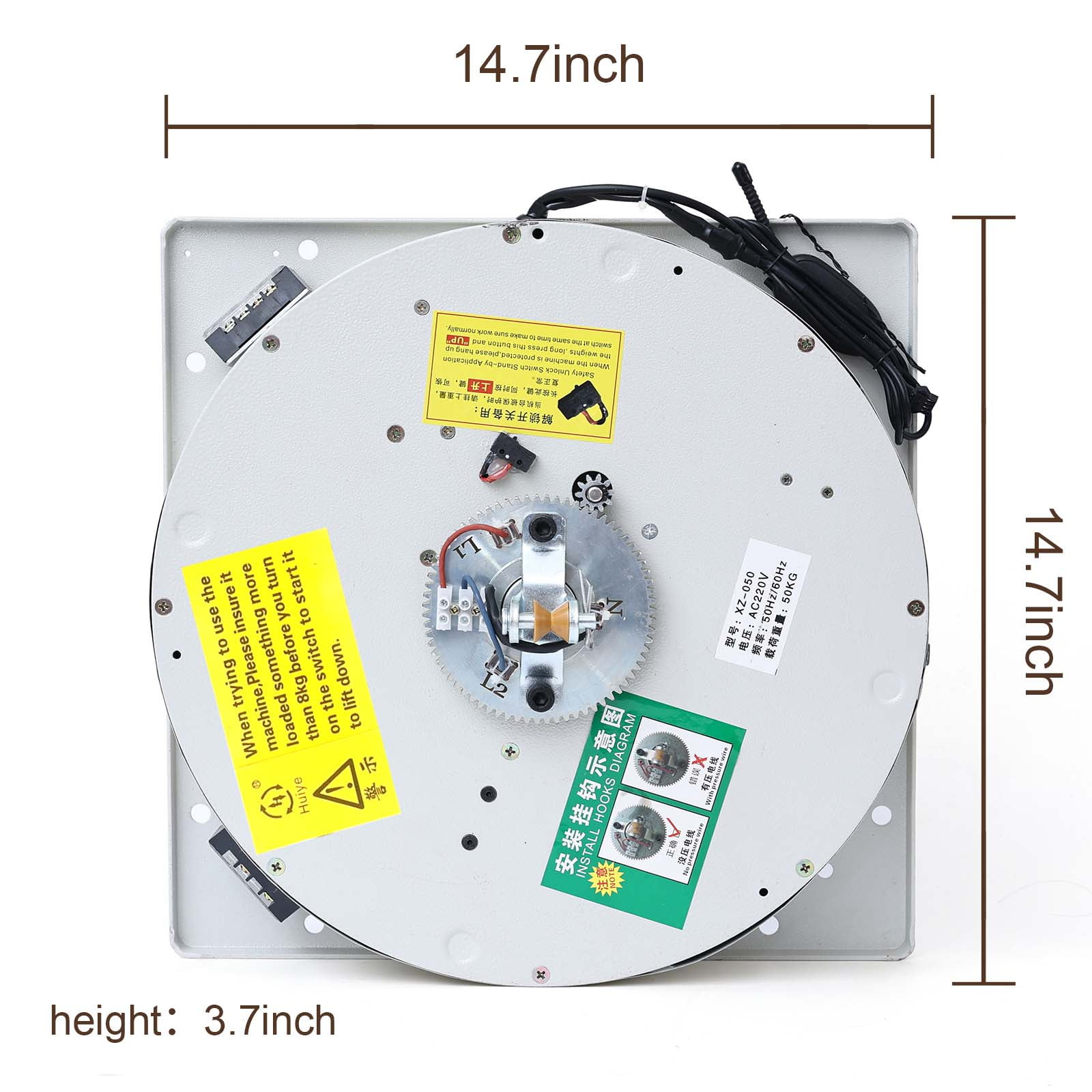 Huiye Rotating Chandelier Lift System, 110V Power - Remote Control Rotating Function & Lift 16'' Ceiling Joist,220 lbs,20ft Lift