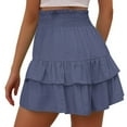 thumbnail image 5 of Lroveb Shorts for Women 2024 Summer High Waisted Ruffle Shorts Floral Pleated Hem Casual Pants Flowy Beach Shorts Navy, 5 of 7