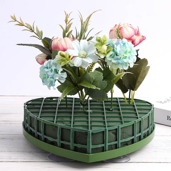 Amosfun 1Pc Wedding Car Floral Foam Green Heart Shape Flower Holder with Suction Cups Durable Plastic