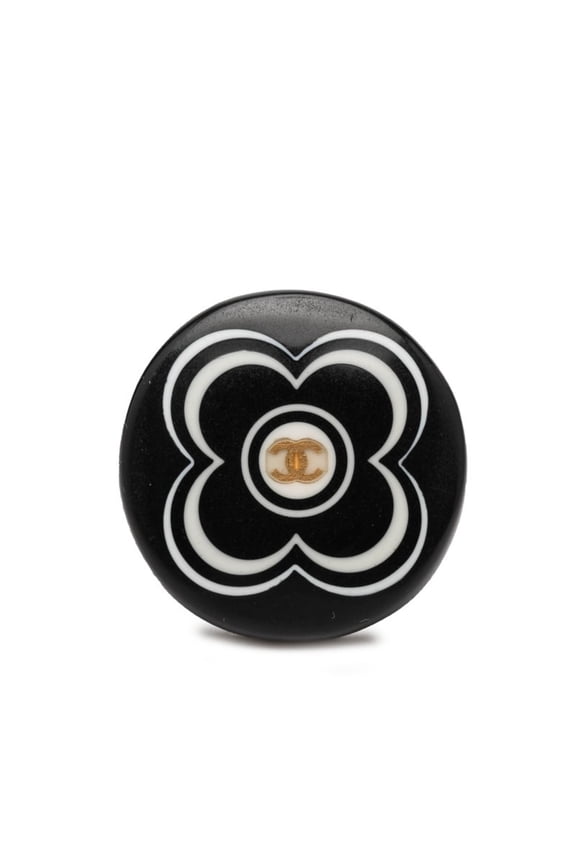 Pre-Owned Chanel Coco Mark Flower Motif Ring, Black Plastic, Women's CHANEL
