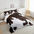 thumbnail image 4 of Cow Print Comforter Set Queen Size, Highland Cattle Cowhide Printed Ultra Soft Duvet Set, Western Farm Cowboy Pattern All Season Down Alternative with 2 Pillowcases, Brown White, 4 of 7