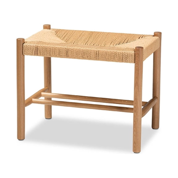 Baxton Studio Saura Mid-Century Modern Oak Brown Finished Wood and Hemp Accent Bench,Wholesale Interiors