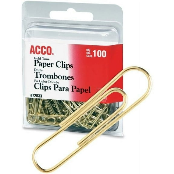ACCO 2 in. Smooth Finish Gold Tone Clips - Pack of 4, 100 Box