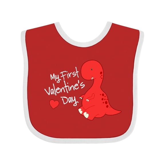 Inktastic My First Valentine's Day Red Dinosaur with a Heart Boys or Girls Baby Bib
