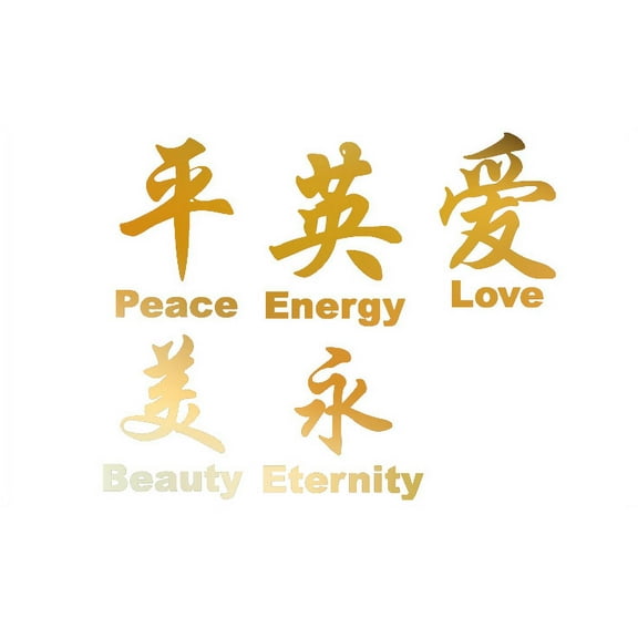 GOLD(CHROME MIRROR) 65" X 15" Chinese Symbol DECAL ART Vinyl wall art Inspirational quotes and saying home decor decal sticker