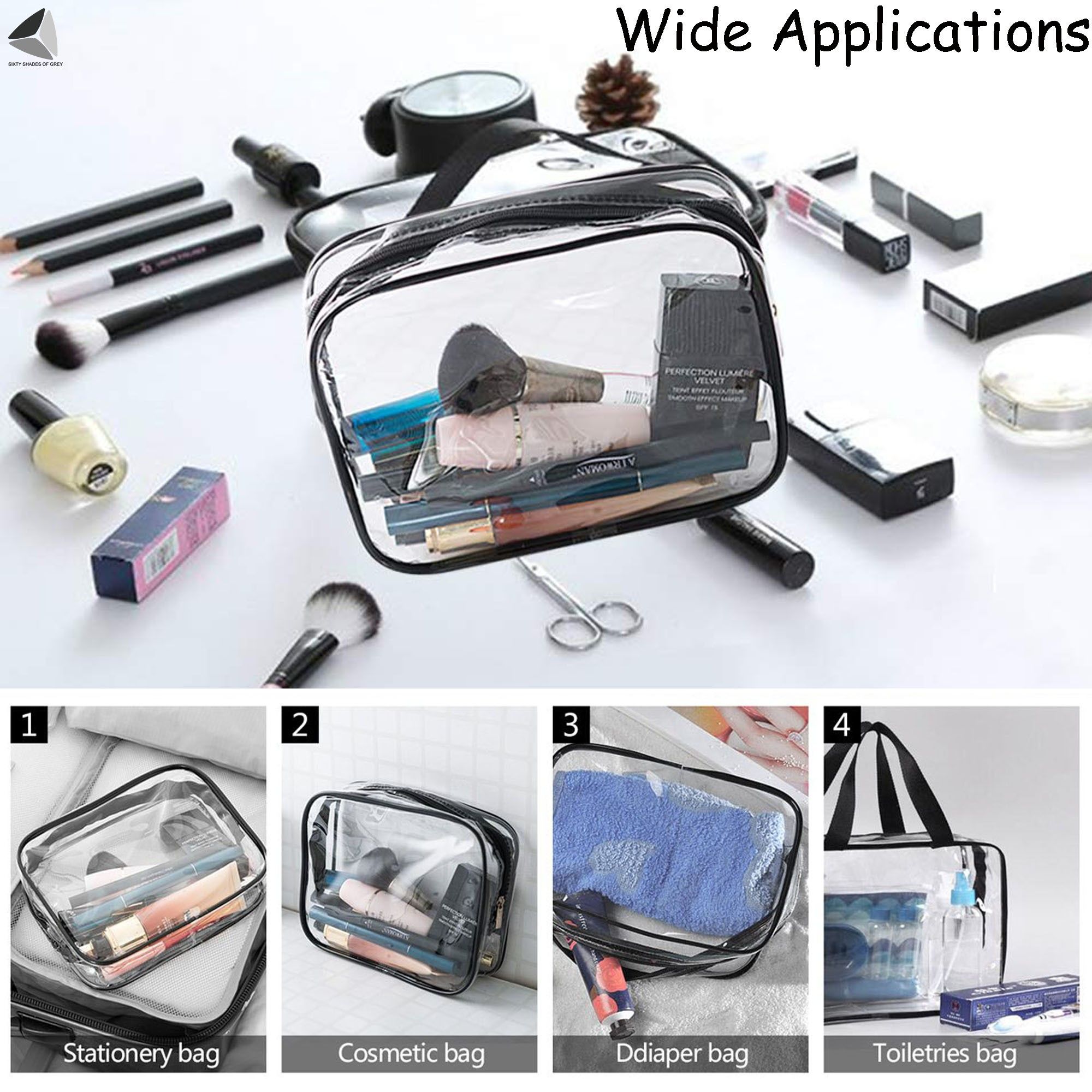 PULLIMORE 2 Packs Clear Makeup Bags PVC Cosmetic Organizer Pouch Portable Travel Toiletry Bag Plastic Airport Airline Handbags
