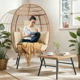 thumbnail image 2 of Dextrus Outdoor Egg Chair with Ottoman,Patio Wicker Basket Chair with Stand and Beige Cushion Cocoon Chair, 2 of 15