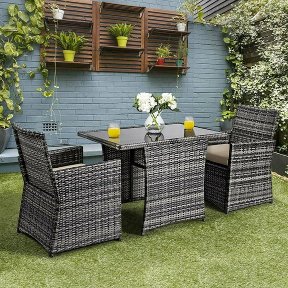 Gymax 3PCS Cushioned Wicker Rattan Patio Furniture Set Garden Yard Outdoor