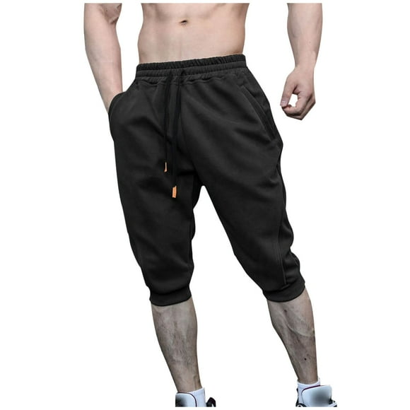 LNWUY Mens Casual Jogger Pants Solid Color Quick Dry Lightweight 3/4 Joggers Tapered Fit Workout Gym Training Sweatpants Black XXXL