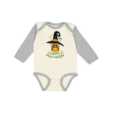Inktastic Happy Owl-o-Ween- Cute Halloween Owl in Witch Hat Boys or Girls Long Sleeve Baby Bodysuit