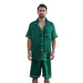 thumbnail image 2 of RUINIXCW Summer Family Matching Pajamas Sets Matching Pjs For Couples Silk Stain Family Pajamas for Women Men Button Down Short Sleeve Shirt and Lounge Shorts Sets 2 Pcs Loungewear Sleepwear, 2 of 9
