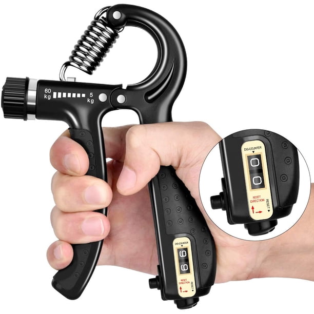 Entrenador de manos, entrenador de dedos con función de conteo, entrenador de antebrazos, dispositivo de entrenamiento de antebrazos con resorte extra fuerte, rango de entrenamiento de fuerza de 5 a