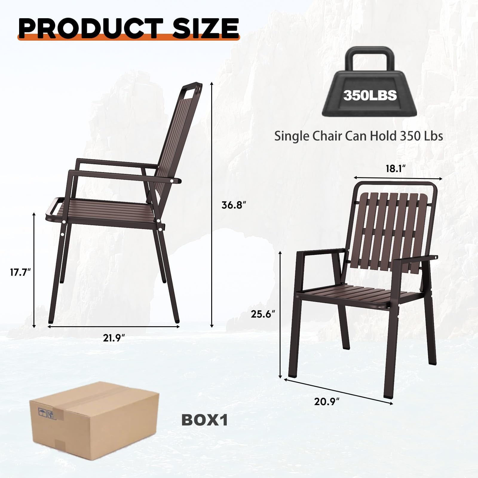 TQKVIPI Outdoor Patio Dining Chairs Set of 4, Outdoor Patio Chairs, Heavy Duty Metal Dining Chairs with Armrest for Balcony, Deck, Backyard, Lawn, Porch, Kitchen (Brown)