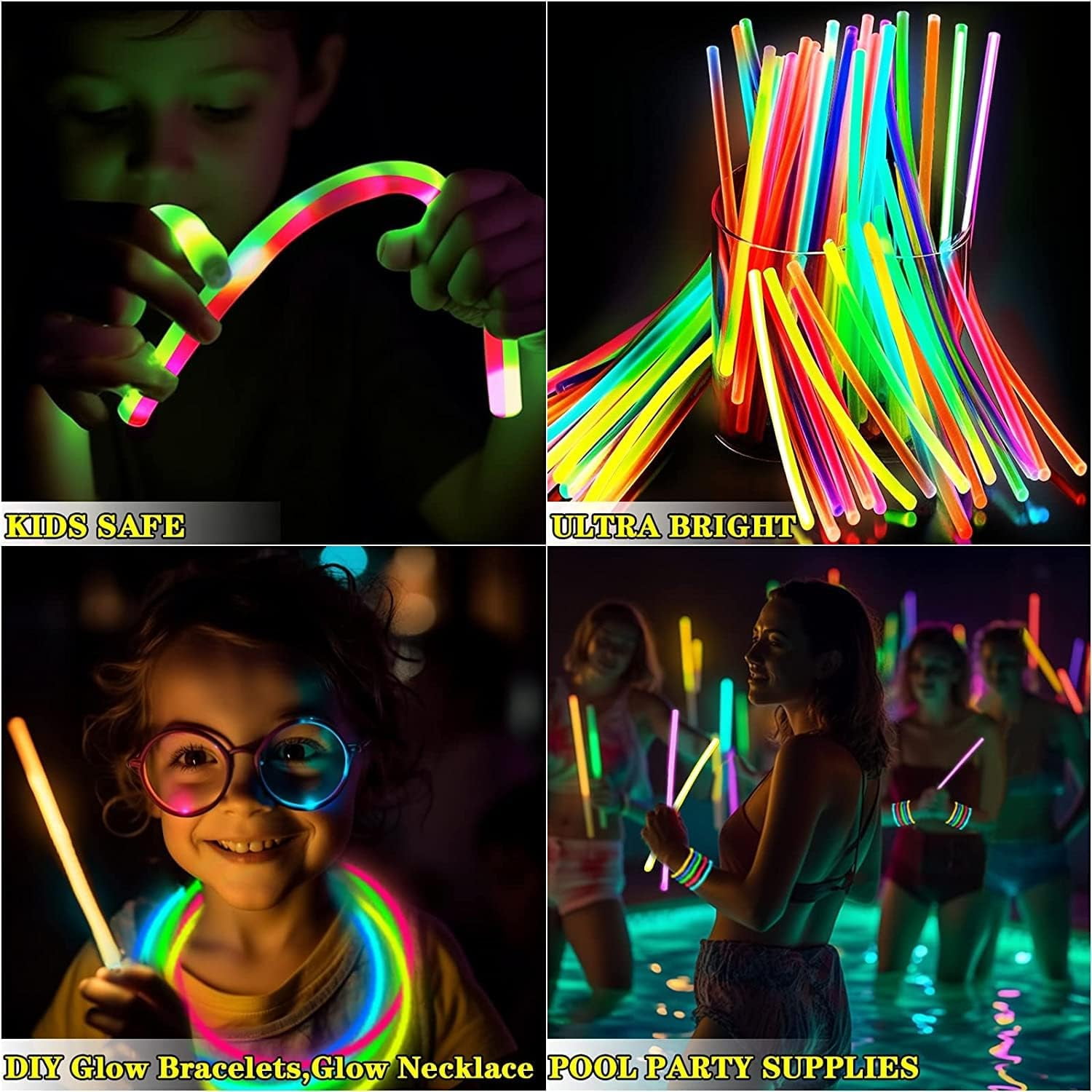 Glow Sticks Bulk Party Favors 100pk - 8 Glow in the Dark Party Supplies,  Light Sticks for Neon Party Glow Necklaces and Bracelets for Kids or Adults  glow sticks bachelorette party decorations