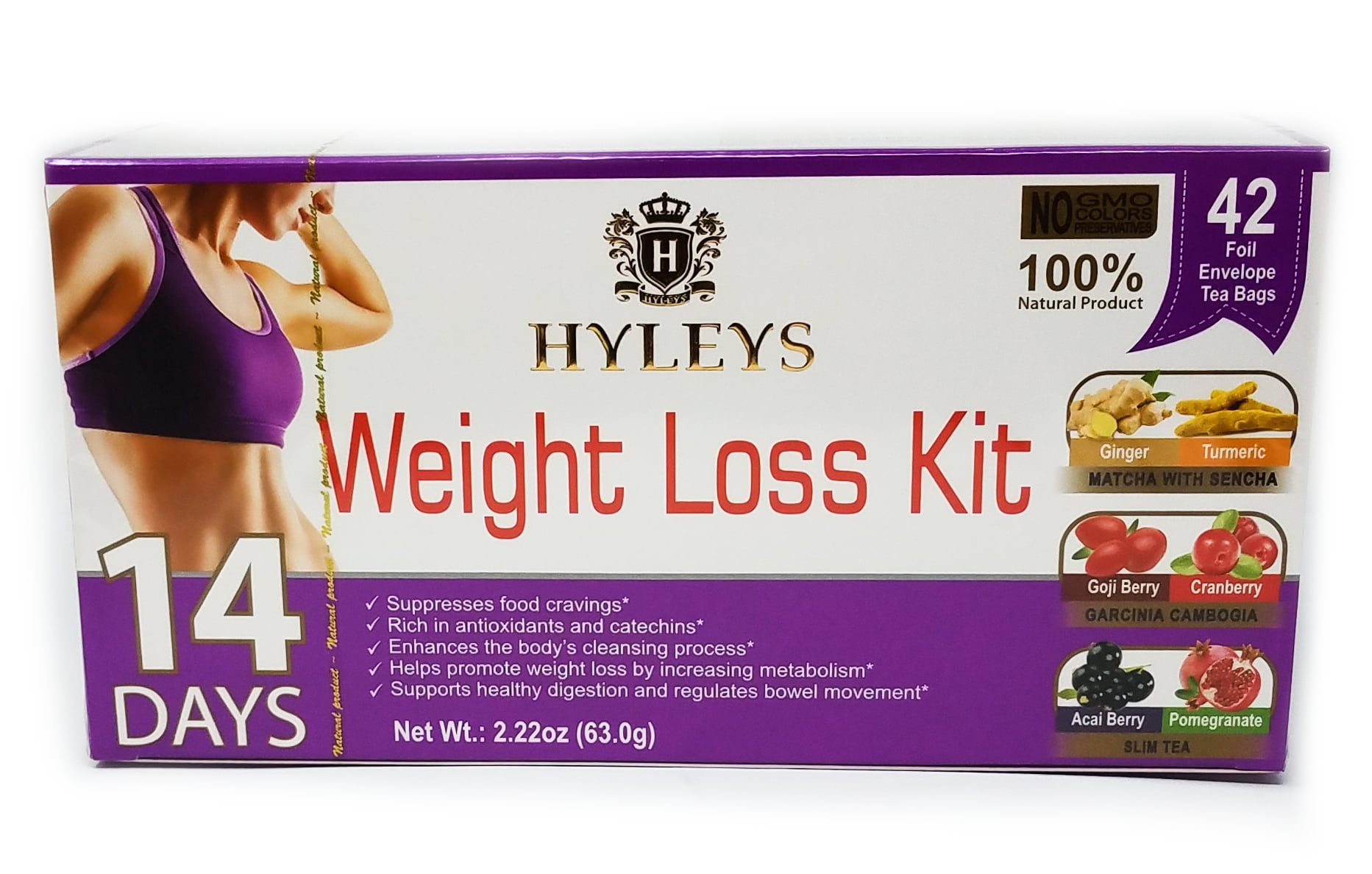 Hyleys 14 Day Weight Loss Kit 42 Foil Envelope Tea Bags