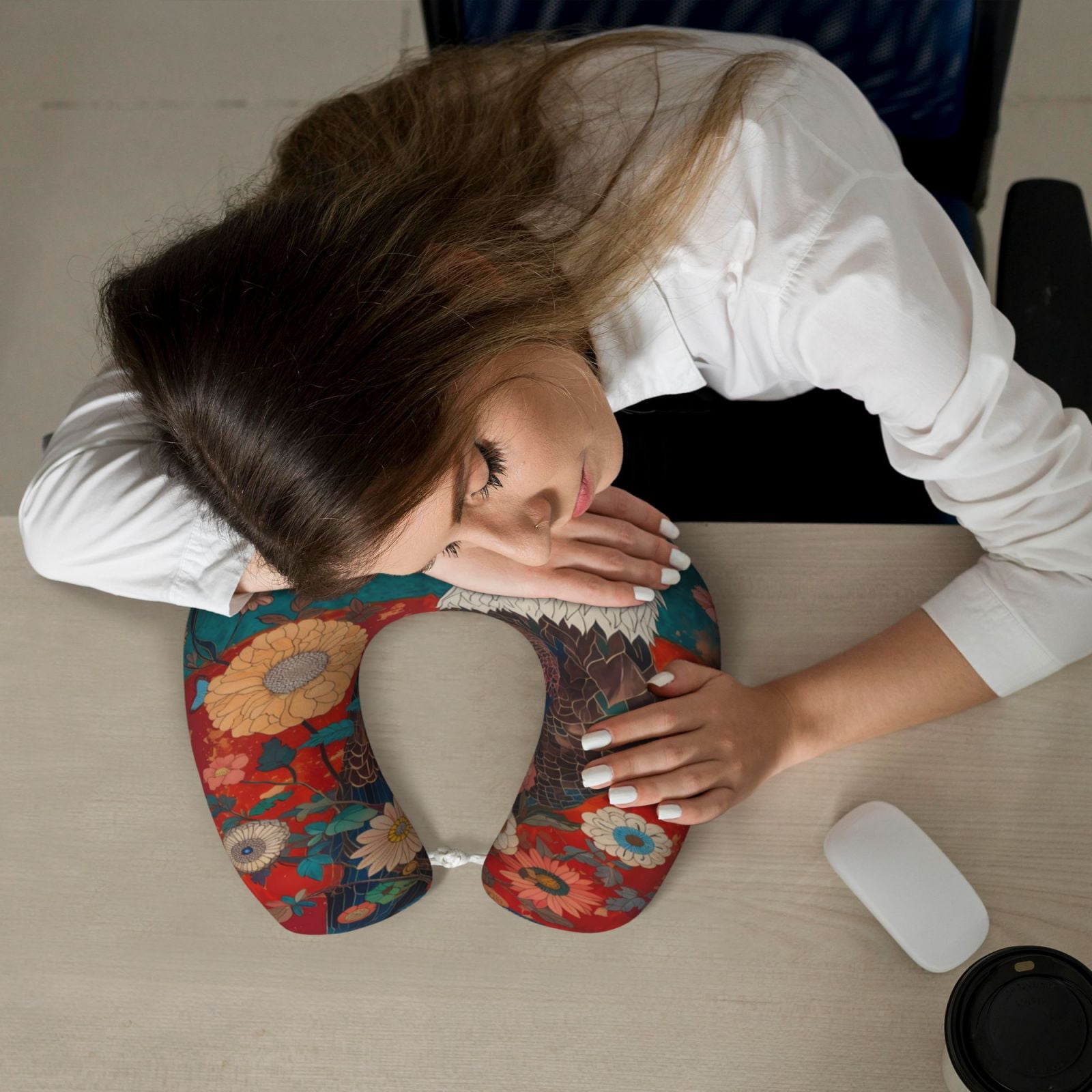 Xecao Sunflower Bald Eagle Print Memory Foam Cervical Neck Pillow Versatile U-Shaped Pillows for Home,Office,Camping,Travelling,Soft Washable Cover