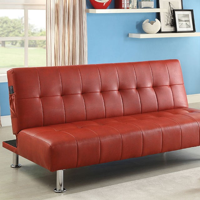 Bulle Contemporary Sofa Futon, Red Finish