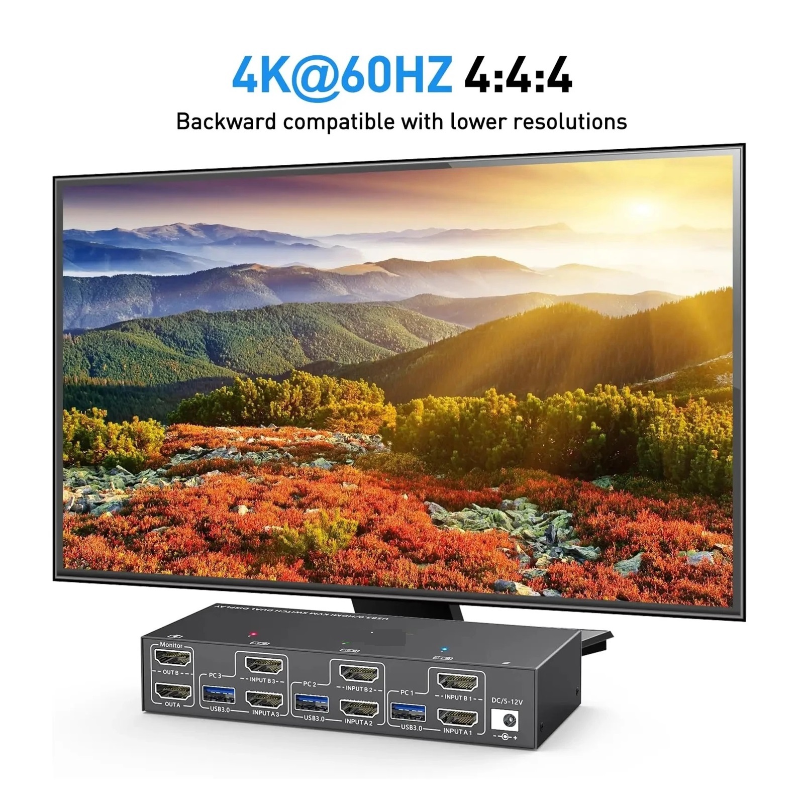 Dual Display USB 3.0 Dual Monitor KVM Switch Simulation EDID Extended Display Switcher for 3 Computers Share 2 Monitor