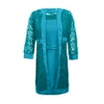 thumbnail image 4 of YDDIAN Elegant Mother of The Bride Dresses Midi Length 2 Piece with Sleeves Chiffon Lace Wedding Guest Groom Mother Gown Blue L, 4 of 6